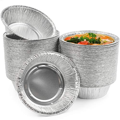MATANA - 100 Barquettes Ronds Jetables en Aluminium (Couvercles Non Inclus) - Moules de Cuisson pour Petits Repas, Tourtière, Tartes & Quiches - 250ml / 12cm - Solide & Pratique