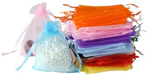 DoGeek 60 Small Organza Gift Bags 10 Color Jewelry Pouches Sheer Drawstring Pouches, Mesh Candy Favour Bag for Wedding Party Festival Game (9 x 7CM, Multicolor)