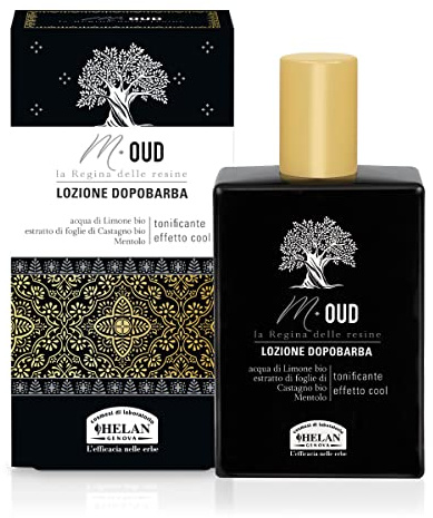 Helan M Oud - Mens Aftershave Refreshing & Invigorating, Calming Action against Irritation - Aftershave Men with Menthol & Lemon Water, After Shave for Mens Refreshing Lotion - Made in Italy, 75 ml