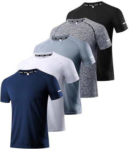 5er Pack Sport Tshirts Herren Kurzarm T-Shirts Funktionsshirt Laufshirt Schnelltrocknend Atmungsaktive Sport Shirt Fitnessshirt Trainingsshirt Fitness Oberteil für Running Workout Bodybuilding 5P02-XL
