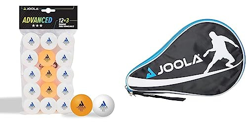 JOOLA 44206 - Pelotas de Tenis de Mesa (3 Estrellas, 40 mm de diámetro, 15 Unidades), Color Blanco y Naranja & Funda, TT-Hülle Pocket, Mehrfarbig, 80501, Multicolor, Talla Única