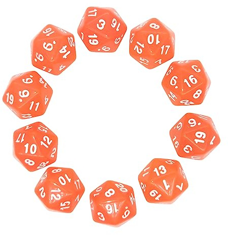 D20 tärningar, 10 st polyhedral tärningar set klar 20-sidig tärning yoga tärning för DND MTG RPG fängelsehålor och drakar party 20 mm transparent orange