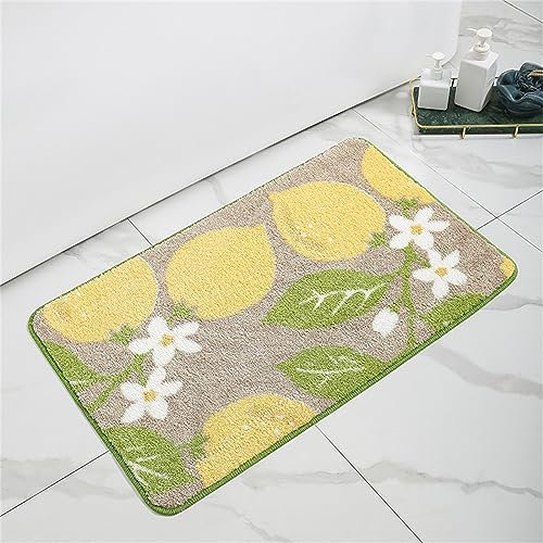 kewing Badematte Zitrone Druck Rutschfester Badeteppich Weiche Mikrofaser-Badezimmermatten Maschinenwaschbare Badematte Bodenteppich für Schlafzimmer Duschtoliet