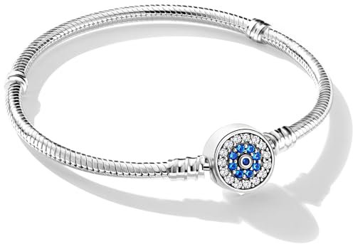Jokmeo Damen Armband aus 925 Sterlingsilber, Moments Schlangen Gliederarmband für Pandora, kompatibel mit Charm Anhängern, passend für Frauen und Mädchen（Evil Eye 21CM）