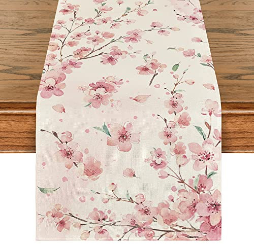 Artoid Mode Kirschblüten Zweige Frühling Tischläufer, Saisonnal Küche Esstisch Dekoration Drinnen Urlaub Party Dekor 40x140 cm