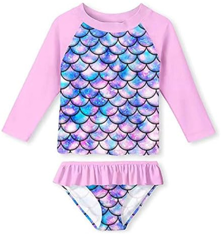 Bañador Niña Dos Pieza Manga Larga Traje De Baño Niñas UPF 50+ Proteccion Solar Natacion Playa Transpirable Secado Rápido Bañador para Niña 5-6 Años