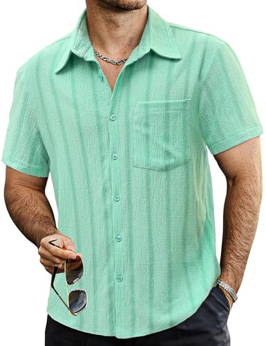 VATPAVE Mens Button Down Short Sleeve Shirt Summer Shirts XXL Light Green