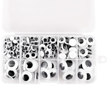 Buziba Plastic Self Adhesive Googly Eyes, Wobble and Wavy Eyes, Assorted Sizes, Sticky Eyes for Crafts, Scrapbooking Decoration (260)