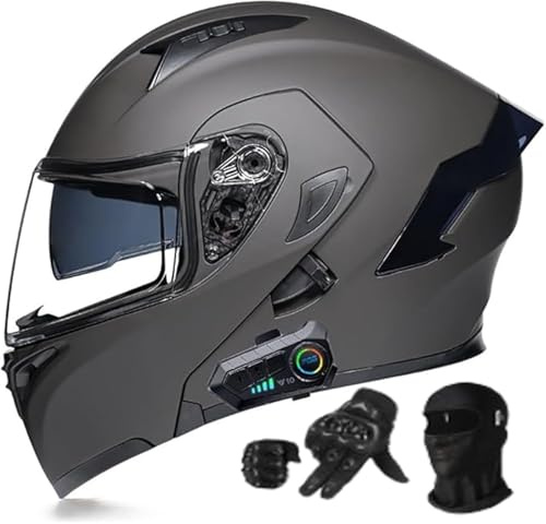 Casco de Moto Modular Bluetooth Integrado,Casco Abatible con Doble Visera Doble Lente, ECE Homologado Sistema De Ventilación Forro Extraíble Adultos para Mujeres Y Hombres G,L56-57CM