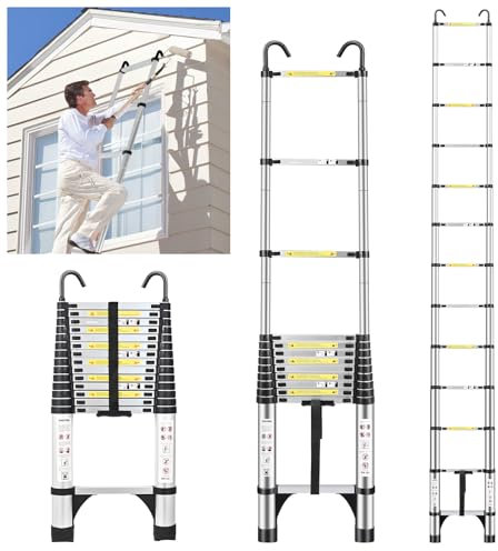 JADDUO Échelle Télescopique 6,2m, échelle Pliante en Aluminium avec Crochets,Marchepieds escamotables,Aluminium Échelle multifonctionnelle Charge 150kg,Espacement des Marches 30cm