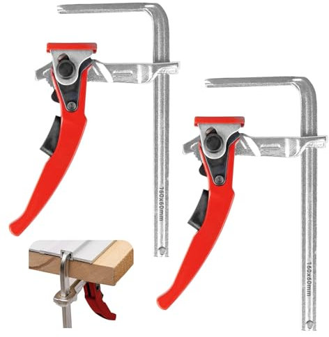 Lot de 2 Serre-Joints de Table en Acier Outillage Pince Étau avec Poignée à Levier, Blocage Rapide Capacité 160 mm Profondeur Gorge 60 mm pour Meulage, Coupe