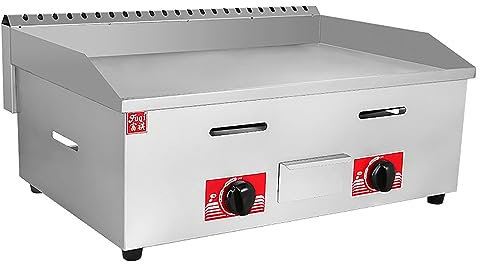Piastra a gas da banco commerciale in acciaio inox, doppio controllo, riscaldamento rapido, piastra piatta per barbecue, bistecche, uova, pancake