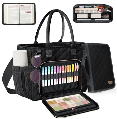 BellaHold Large Bible Bag with Bible Cover Case for Women, Church Bag with Shoulder Strap, Quilted Bible Cover for Bible Study Supplies, a Christian Gift for Women, Black
