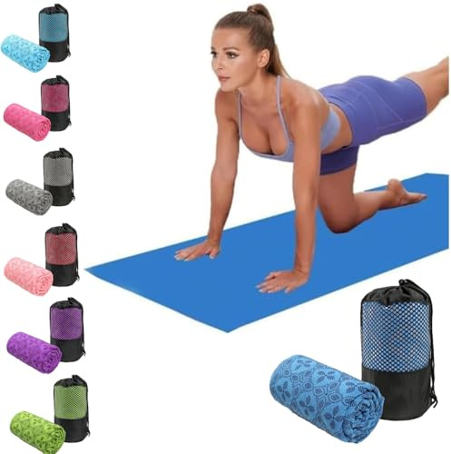 Oaygat Yogahandduk svettabsorberande halkfri yoga handduk snabbtorkande yogamatta varm matta tyg andningsbar yogamatta handduk med nät bärväska för bikram, pilates, gym träning