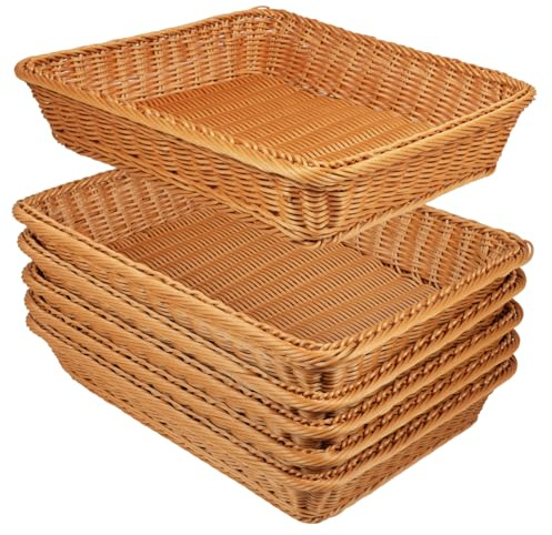 Confezione da 6 cestini per il pane in vimini sintetico, 40 x 30 cm, rettangolari, per frutta, cibo, cibo, cibo, per pane, verdure, frutta, snack, da tavolo, ristorante, casa all'aperto