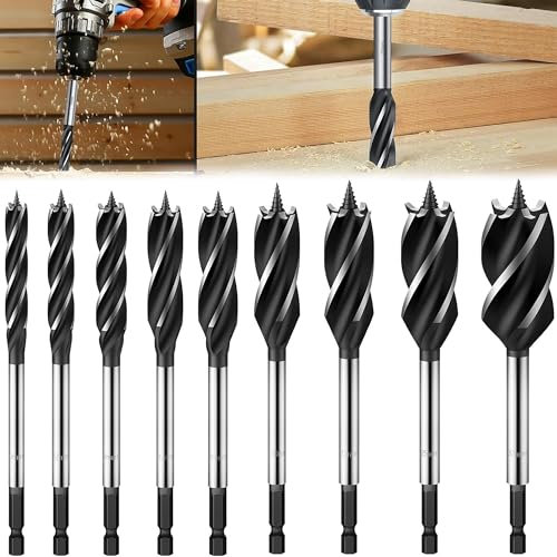 XFLYP 9 Stück Holzbohrer, Schlangenbohrer-Set für Erweitern Bohren Holzbohrer Kohlenstoffreich Stahl Schnellschnitt Holzbearbeitungsbohrer Set 10/13/15/17/19/22/25/30/35mm für Holzbearbeitung