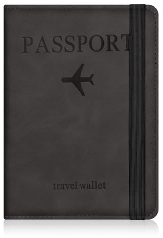 AOOSU Funda Pasaporte, Porta Pasaporte con Bloqueo RFID, Cuero de PU Porta Documentos Viaje Impermeable Resistente Desgaste para Pasaportes Tarjetas Crédito Funda Tarjeta Identific (Negro)