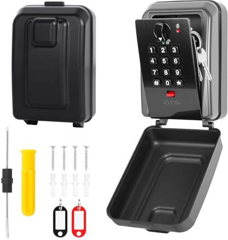Outdoor Key Safe with 12-Digit Combination Code, Constructed from Aluminium Alloy, Weather Resistant Key Cabinet with a Customisable Code, Mounting Kit with Double Head Screwdriver, 2 Key Tags