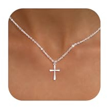 Silver Cross Necklace for Women Sterling Silver Plated Cross Jewelry Non Tarnish Waterproof Pendant Chain Everyday Simple Christian Religious Baptism Faith Charm Trendy Cute Dainty Jewelry Gift