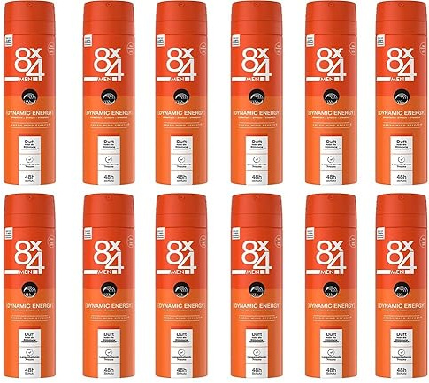 12 x 8 x 4 män deodorant N°20 Dynamic Energy deodorantspray med uppfriskande doft deodorant med tillförlitlig deodorant utan aluminium (ACH) 48 h anti-perspirant skydd för varje hudtyp, 150 ml (12