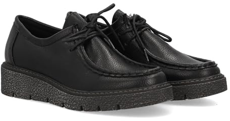97623 Zapato Tipo Mocasin con Cuna y Cordones para Mujer. Diseno Cerrado y Suela Gruesa. Ideal Otono Invierno. Negro Talla 41