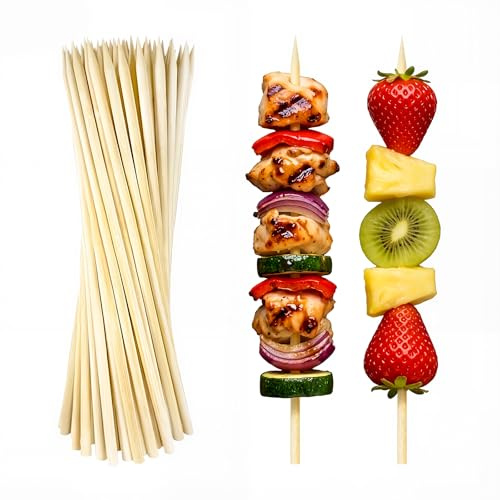 Barbecue Skewers (50 Pack), 8 Inch Natural Bamboo Skewers, 5 mm Wooden Skewers for Carmel BBQ Cotton Candy Wood Semi Pointed Lollipop Sticks Barbecue Corn Dog Cake Pops