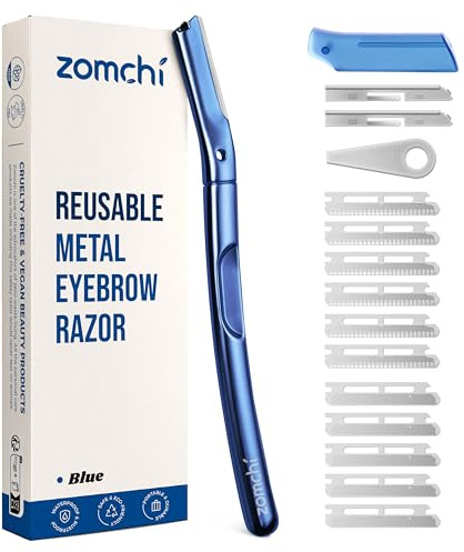 ZOMCHI Cuchilla Dermaplaning, Cuchilla para cejas para mujeres y hombres, Cuchillas dermaplaning facial reutilizable con 11 cuchillas & con tapa protectora de silicona - Azul Mate