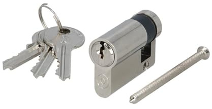 MS Beschläge Demi-cylindre profilé en laiton nickelé verrouillable d'un côté - Cylindre profilé de sécurité pour garage, cave, porte de jardin et serrure à boîte - Avec 3 clés et vis emboutie (35/10