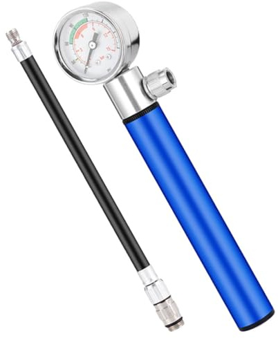 COHEALI Bomba de Aire para Balones y Bicicletas Portátil de Aluminio con Manómetro, Hinchador Manual para Baloncesto y Fútbol, Accesorio Deportivo Azul para Inflado Preciso