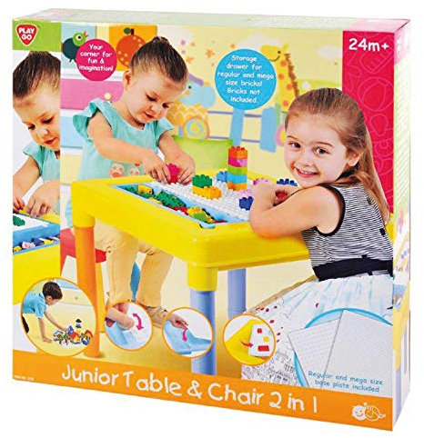 PlayGo junior Table Spieltisch mit 2 Grundplatten für Bausteine 1 Hocker