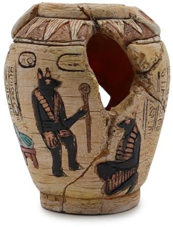 Amtra Deko Vaso Egizio con Anubi - Decorazione in Resina atossica per Acquari, Accessorio Ornamentale subacqueo, Decorativo rifugio nascondiglio, Dipinto a Mano, Dimensione 10 * 7,5 * 7,5 cm