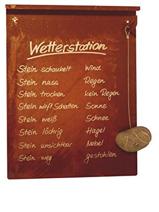 Badeko Dekoschild Wetterstation aus Metall (Edelrost) zum Hängen, 31 x 40 cm, Gaudischild mit Stein