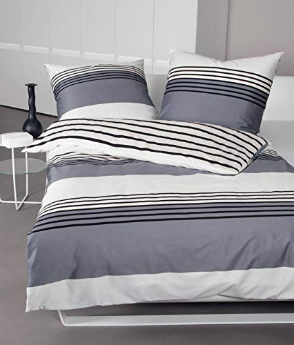 Janine Mako Satin Bettwäsche Kissenhülle 40 cm x 80 cm Silber schwarz feindfädige und dichtgewebter Kissenbezug