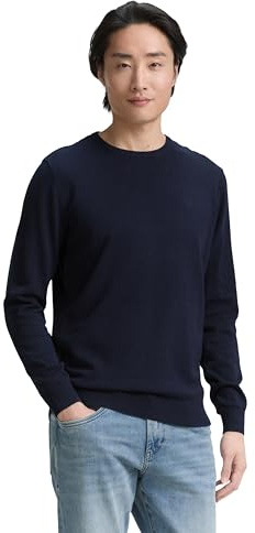 TOM TAILOR Herren 1012819 Basic Strickpullover Mit Crewneck, 13160 - Knitted Navy Melange, XXL EU