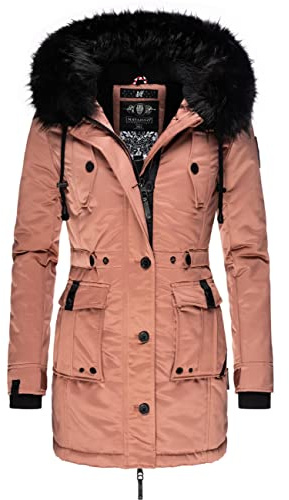 Navahoo Luluna Prc vinterkappa för kvinnor, vinterparkas med avtagbar konstpäls, storlek XS–XXL, Terrakotta, S