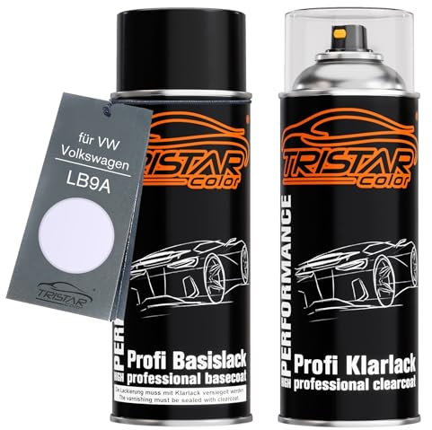 TRISTARcolor Autolack Spraydosen Set für VW/Volkswagen LB9A Candyweiss/Candy White Basislack Klarlack Sprühdose 400ml