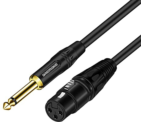 DREMAKE 20FT XLR to TS 6.35mm (1/4 Inch) Mic Cable, Mono 6.35mm 1/4 Inch TS Male to XLR Female Unbalance Interconnect Cable for Console Guitar Mixer AMP