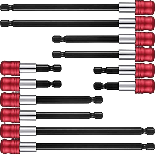 Honoson 12 Pcs Drill Bit Extension Magnetic Drill Extension Bit Holder 1/4 Inch Hex Shank Automotive Quick Release Screwdriver Extender Adapter Set for Screws Nuts Handheld Driver 3 Sizes
