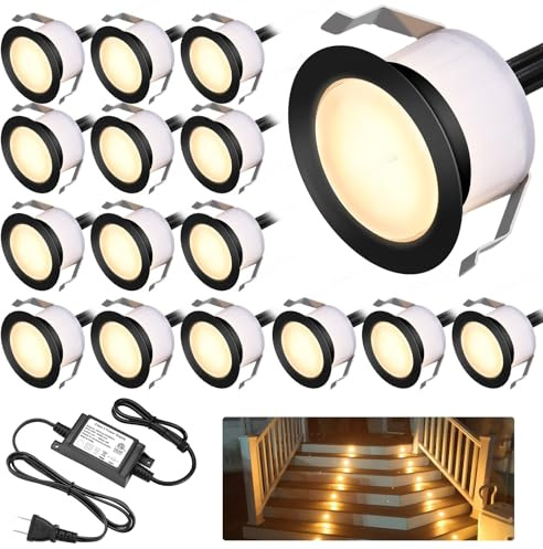 LED Deck Light Kits Warm White, 1.22 Recessed Step Light 16 Pack