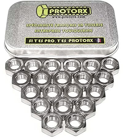 Ecrou Hexagonal Inox M8 : (Diam.int = 5mm x Diam.ext = 13mm) Boite 20pcs Hu Acier Inoxydable Metal A2 - DIN934 | Bricolage Réparation Visserie | Anti-Corrosion Usage Exterieur-Interieur | PROTORX