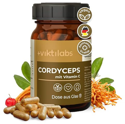 Viktilabs© Premium Cordyceps Vitalpilze Kapseln mit Vitamin C aus Acerola | Extra hochdosiert - 426 mg Cordyceps Extrakt + 108 mg Pulver pro Kapsel | 70-Tage-Vorrat | Ohne Zusätze