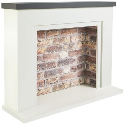 Endeavour Fires Farlington 48’’ Off White Fireplace Surround with a 3D Brick Effect Back (Grey Top/Rustic Brick)