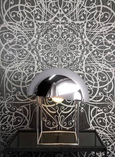 NEWROOM Tapete Grau Vliestapete Ornamente - Mustertapete Vintage Anthrazit Silber Metallic Glitzer Barocktapete Klassisch Antik Elegant inkl. Tapezier-Ratgeber