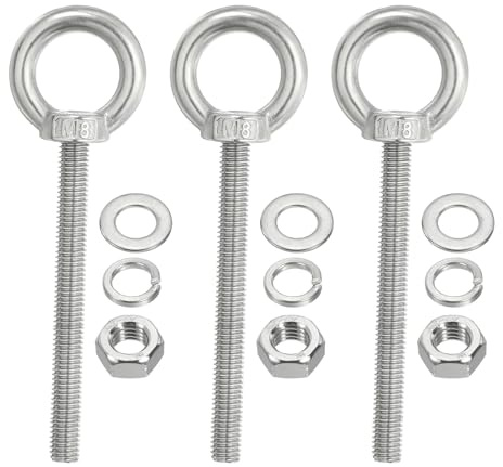 PATIKIL Bullone a Spalla Sollevamento M8 x 80mm, 3 Pezzi Golfare Filettato con Anello di Sollevamento in Acciaio Inossidabile 304 con Dadi e Rondelle per Appendere Amache e Articoli