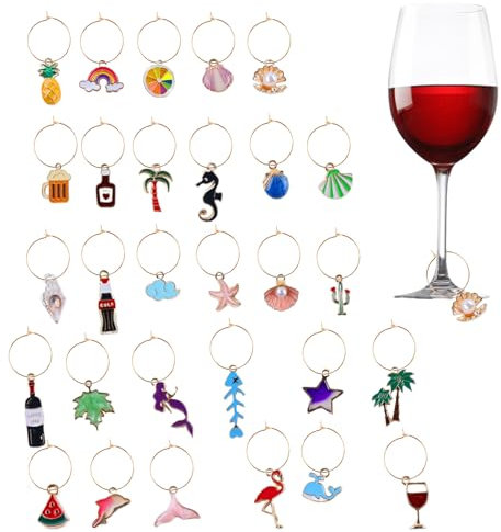 Lot de 30 Pendentifs Marqueurs de Verre à Vin et Cocktail avec Sac de Rangement - Décoration de Fête