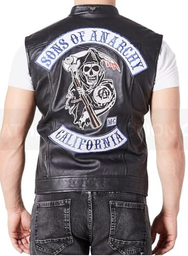 ZM ATTIRE Giacca in pelle, gilet e felpa con cappuccio da uomo per cosplay Son of Anarchy Biker Club California, S