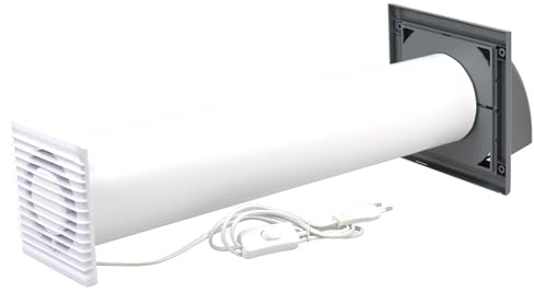 SYSTERM Abluftset Ø 100 mm mit Ventilator, Lüftungsanlage und Außenlüftung Wetterschutzgitter. Kleiner, leiser Lüfter-Set, Lüftungsrohr Ø 100 mm für Wände bis 500 mm Dicke. (Grau)