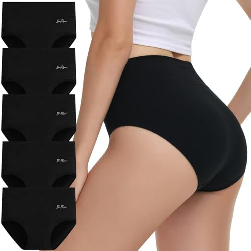 IceReco Bragas Mujer Algodon Talle Alto Braguitas Postparto Cintura Alta Cómodo Pack de 5 Culotte Ropa Interior Mujer Bragas Reductoras Braguitas de Control Algodón Negro XL
