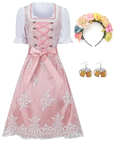 Ezuwail Womens Oktoberfest Costume 5Pcs Dirndl Dresses Set German Oktoberfest Dress Up Outfits for Women Bavarian Costume for Halloween Carnival Party Beer Festival