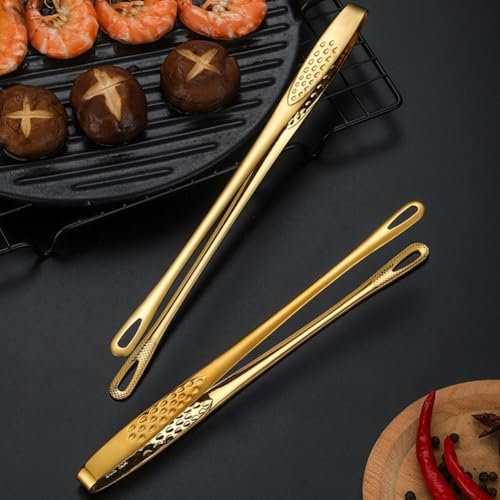 Set di 2 pinzette da cucina in acciaio inox per barbecue, pinze dritte progettate per una manipolazione sicura di cibi delicati (oro)